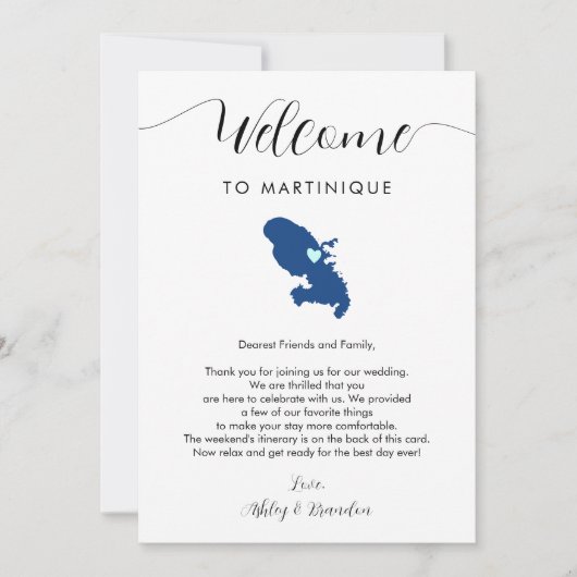 Martinique Kaart Bruiloft Welkomstroute & Brief (Voorkant)
