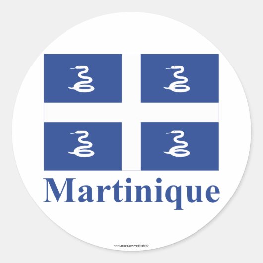 Martinique vlag met naam ronde sticker (Voorkant)