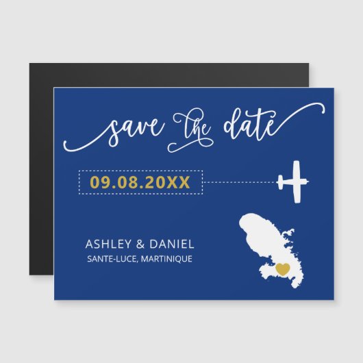 Martinique Wedding Save the Date Kaart, Map Magnetische Uitnodiging (Voorkant / Achterkant)