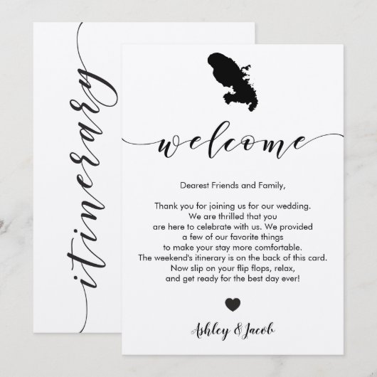 Martinique Wedding Welkomstbrief & reisroute Programmakaart (Voorkant / Achterkant)