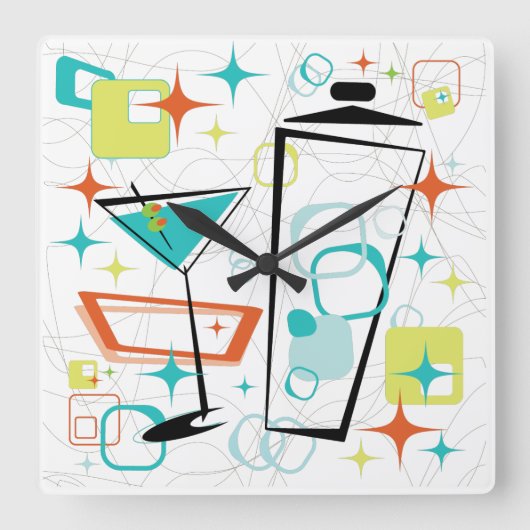 Martinis A Go-Go-klok Vierkante Klok (Voorkant)