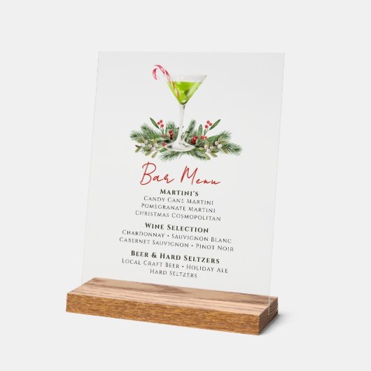 Martinis and Mistletoe Holiday Party Bar Menu Acryl Bord (Hoek)