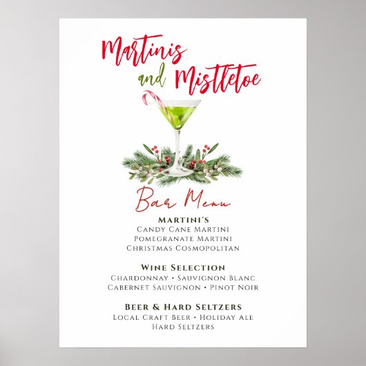 Martinis and Mistletoe Holiday Party Bar Menu Poster (Voorkant)