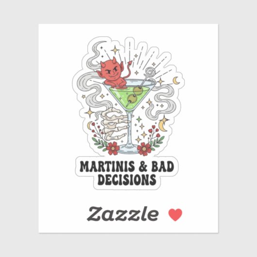 Martinis & Bad Decisions Duivel Cocktail Grappig  Sticker (Vel)