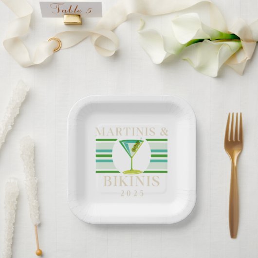 Martinis & Bikinis – 2025 Retro vrijgezellenfeest Papieren Bordje (Huwelijk)