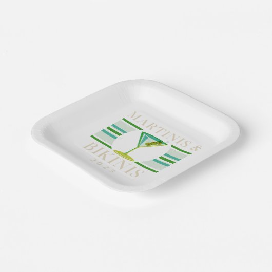 Martinis & Bikinis – 2025 Retro vrijgezellenfeest Papieren Bordje (Gebogen)