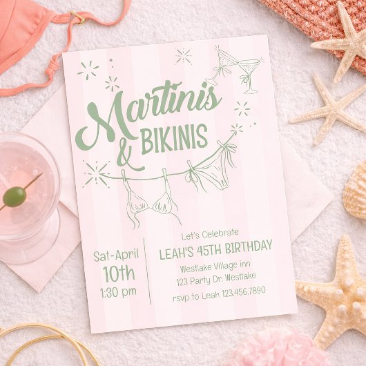 Martinis & Bikinis Birthday Invitation | Pool Part Kaart