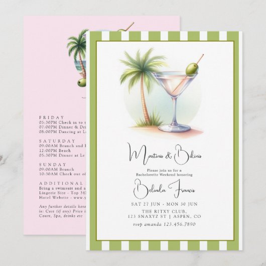 Martinis & Bikinis Meisjesweekend Kaart (Voorkant / Achterkant)