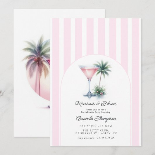 Martinis & Bikinis Tropisch Meisjesuitje Kaart (Voorkant / Achterkant)