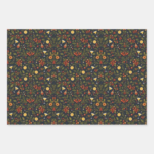 Martinis en Botanicals Kerst Inpakpapier Vel (Voorkant)