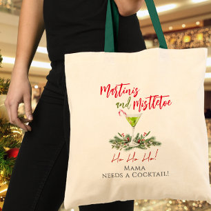 Martinis en maretak Grappige Aangepaste Kerst Tote Bag