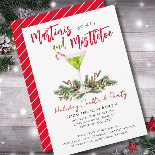 Martinis en maretak Kerstborrel Kaart