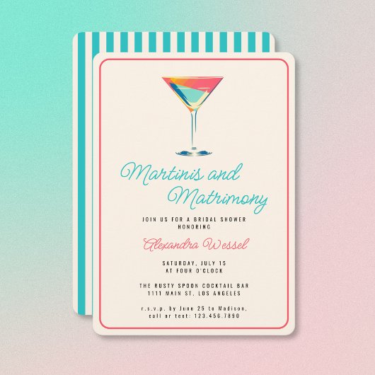 Martinis en Matrimony Cocktails Vrijgezellenfeest Kaart