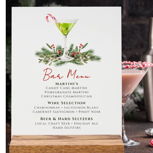 Martinis en Mistletoe Kerstfeest Bar Menu Acryl Bord