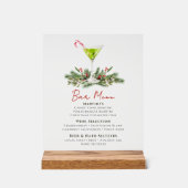 Martinis en Mistletoe Kerstfeest Bar Menu Acryl Bord (Voorkant)