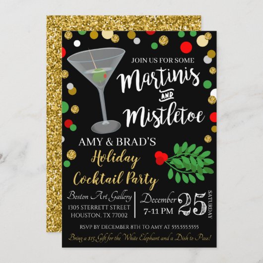 Martinis en Mistletoe Kerstmis Kaart (Voorkant / Achterkant)