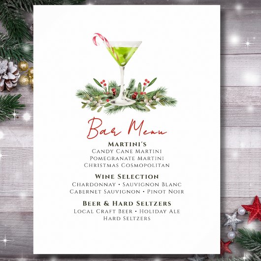 Martini's en Mistsletoe Kerstfeest Bar Menu Poster