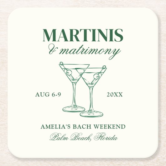 Martinis & Huwelijk Bachelorette Weekend Kartonnen Onderzetters (Voorkant)