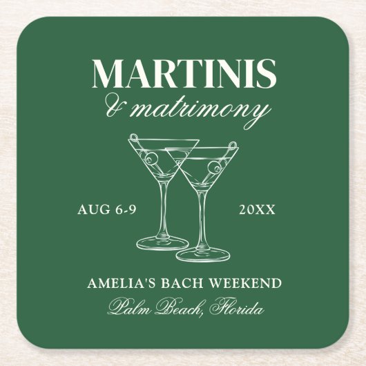Martinis & Huwelijk Bachelorette Weekend Kartonnen Onderzetters (Voorkant)