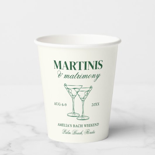 Martinis & Huwelijk Bachelorette Weekend Papieren Bekers (Achterkant)