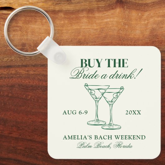 Martinis & Huwelijk Bachelorette Weekend Sleutelhanger (Voorkant)