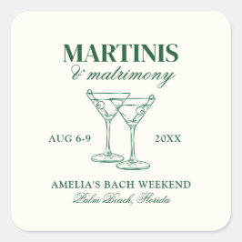 Martinis & Huwelijk Bachelorette Weekend Vierkante Sticker