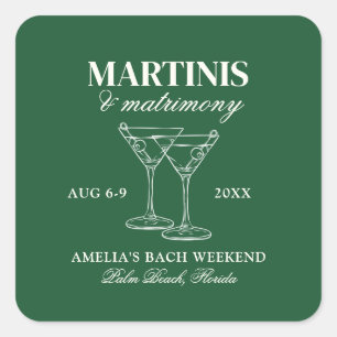 Martinis & Huwelijk Bachelorette Weekend Vierkante Sticker