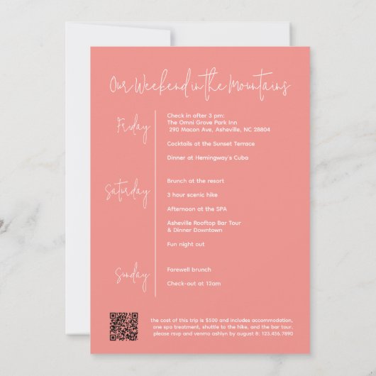 Martinis in de bergen Bachelorette weekend Kaart (Achterkant)