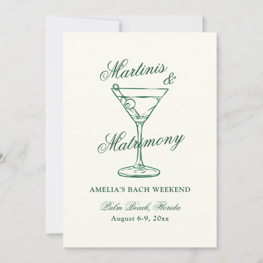 Martinis & Matrimony Bachelorette Weekend Invita Kaart (Voorkant)
