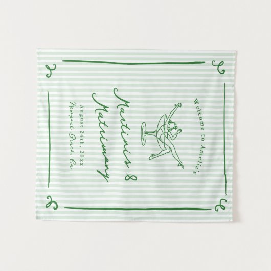 Martinis & Matrimony Green Bachelorette Feestje Wandkleed (Voorkant (horizontaal))