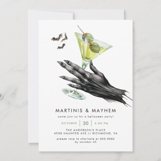 Martinis & Mayhem Spooky Halloween Cocktail Party Kaart (Voorkant)