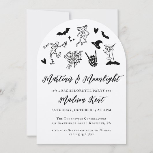 Martinis & Moonlight Spooky Whimsical Bachelorette Kaart (Voorkant)