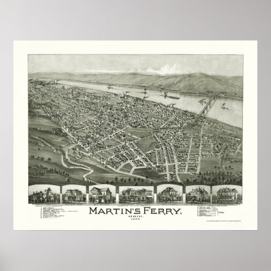 Martin's Ferry, OH Panoramic Map - 1899 Poster (Voorkant)
