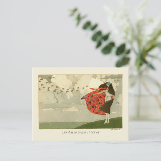 Marty  Art Deco Mode Wings in de wind Briefkaart (Staand voorkant)