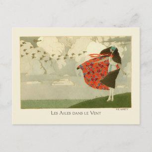 Marty  Art Deco Mode Wings in de wind Briefkaart
