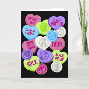 Marvel Avengers-symbolen Candy Hearts Valentijnsda Kaart