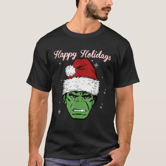 Marvel Hulk Santa Hat Prettige feestdagen Portrait T-shirt (Voorkant)