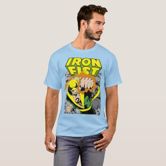 Marvel Iron Fist Retro Comic Panel Art Punch T-shirt (Voorkant volledig)