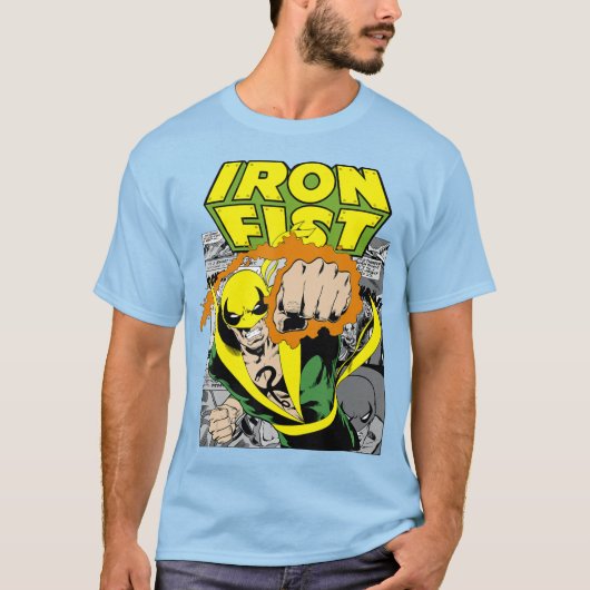 Marvel Iron Fist Retro Comic Panel Art Punch T-shirt (Voorkant)