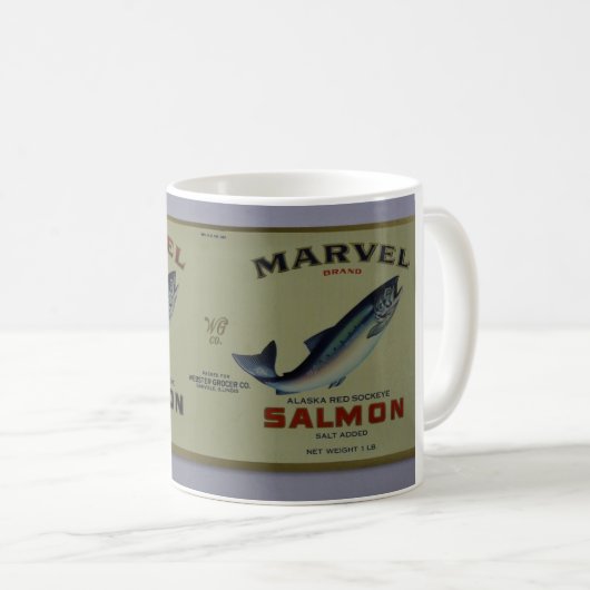 Marvel merk Alaska sockeye zalm label mok (Voorkant rechts)