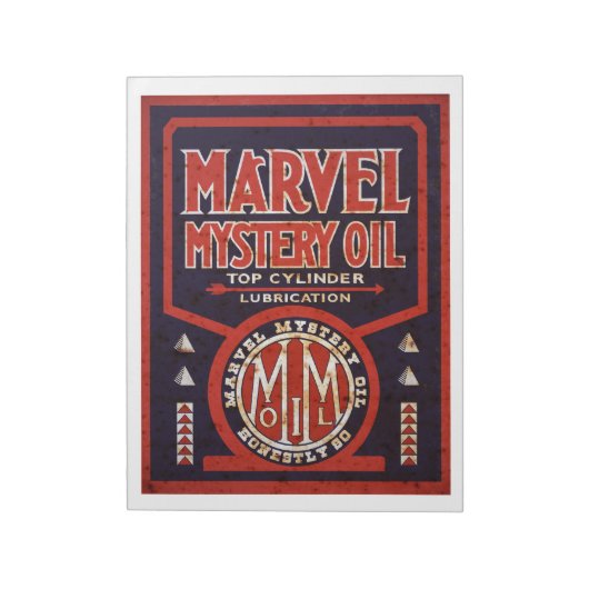 Marvel Mystery Oil bord rusted notitieblok (Linkerzijde)