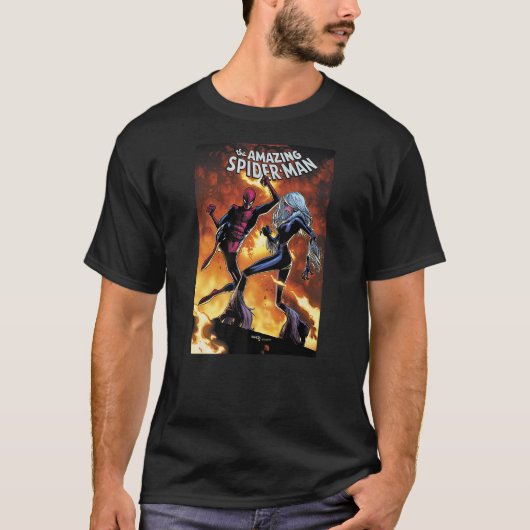 Marvel Spider-Man Black Cat Comic Cover T-shirt (Voorkant)