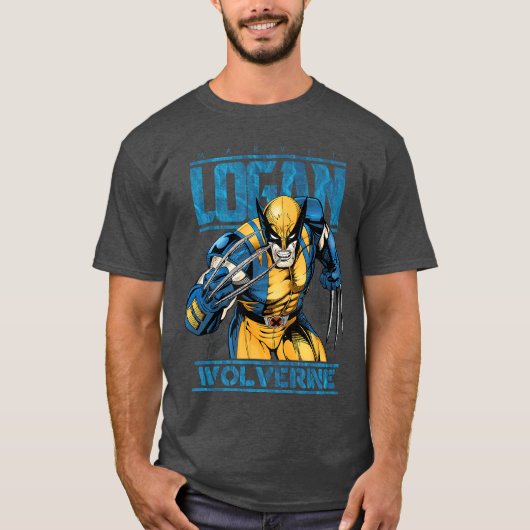 Marvel Wolverine Classic Logan Retro Comic Logo gi T-shirt (Voorkant)