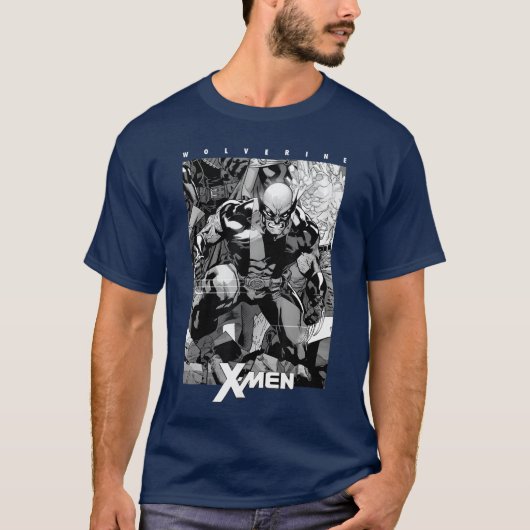 Marvel XMen Wolverine Black White Comic Panel frie T-shirt (Voorkant)