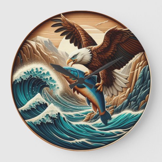 Marvelous Eagle Swooping Down to Catch Fish Grote Klok (Voorkant)