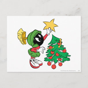 MARVIN DE MARTIAN™ die ster op boom zet Feestdagenkaart