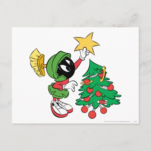 MARVIN DE MARTIAN™ die ster op boom zet Feestdagenkaart (Voorkant)