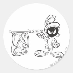 MARVIN DE MARTIAN™-Pistool VOOR kerstboomPop Ronde Sticker