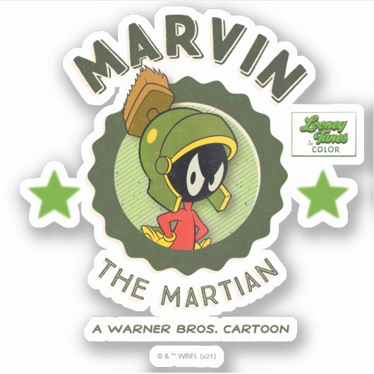 MARVIN DE MARTIAN™ Retro Lobby Kaart Sticker (Voorkant)