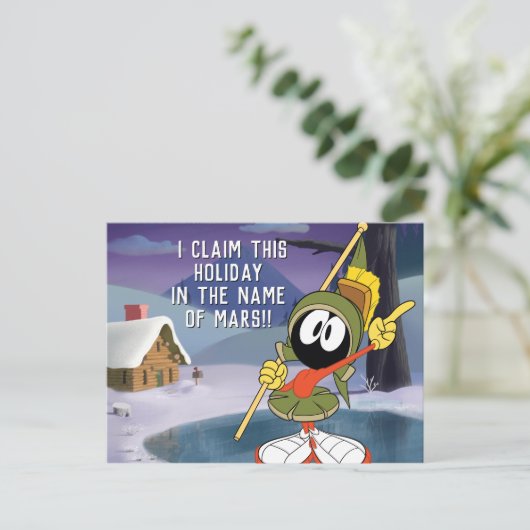MARVIN MARTIAN™ Winter Cabin Feestdagenkaart (Staand voorkant)
